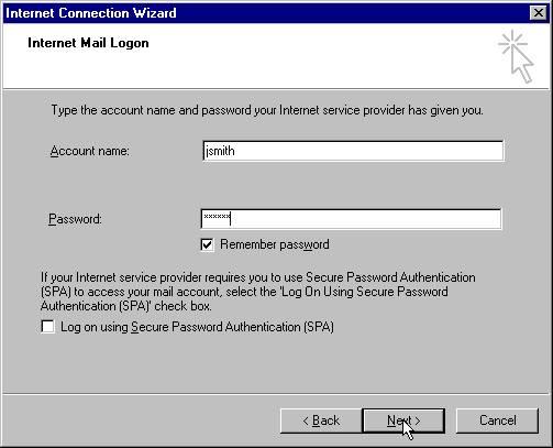Internet mail logon